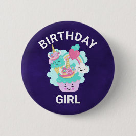Chapa Redonda De 5 Cm Torta dulce y Chica de cumpleaños de helado feliz