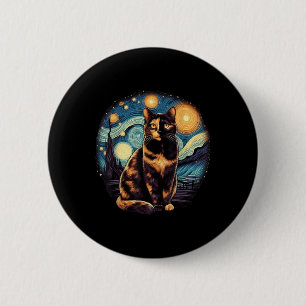 Chapa Redonda De 5 Cm Tortoiseshell Tortie Starry Night Kitty Cat Art