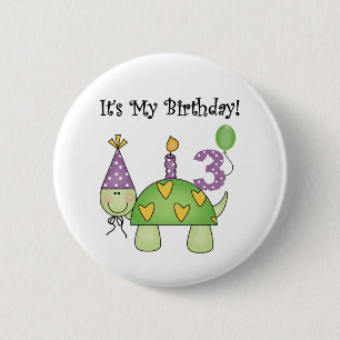 Chapa Redonda De 5 Cm Tortuga 3 camisetas de cumpleaños y regalos