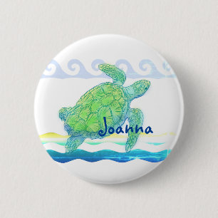 Chapa Redonda De 5 Cm Tortuga azul y verde del mar
