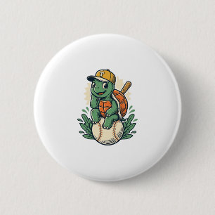 Chapa Redonda De 5 Cm Tortuga de béisbol grabado vintage diseño gráfico_