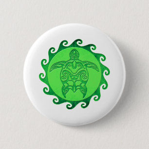 Chapa Redonda De 5 Cm Tortuga de mar verde tribal