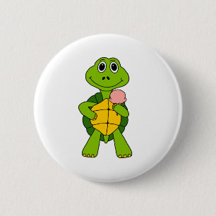 Chapa Redonda De 5 Cm Tortuga dulce comiendo helado Personalizado