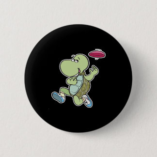 Chapa Redonda De 5 Cm tortuga jugando frisbee