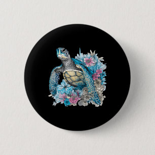 Chapa Redonda De 5 Cm Tortuga marina dulce Flores silvestres animales am