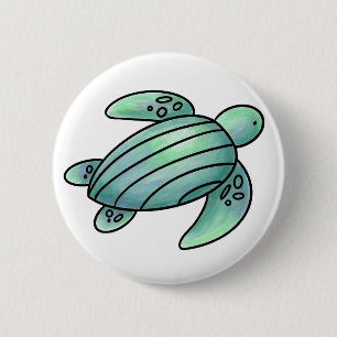 Chapa Redonda De 5 Cm tortuga marina pintada con acuarela azul verde de