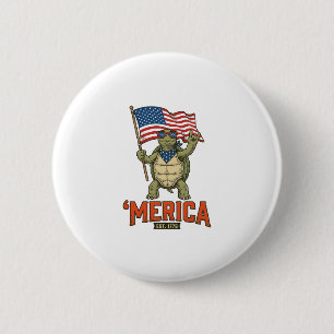 Chapa Redonda De 5 Cm Tortuga Patriótica ‘Merica Vector Vintage