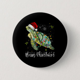 Chapa Redonda De 5 Cm Tortuga Santa Hat Feliz Navidad Luces navideñas Fi