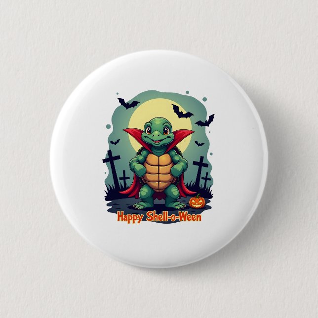 Chapa Redonda De 5 Cm Tortuga Shell-o-Ween (Anverso)
