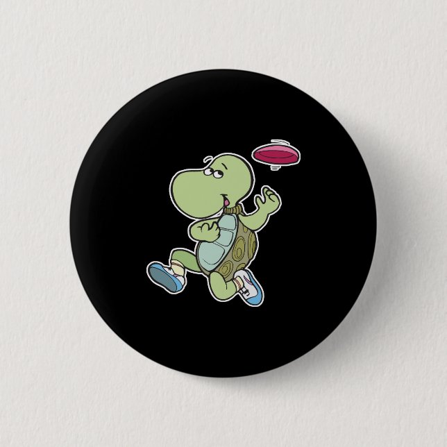 Chapa Redonda De 5 Cm tortuga tocando frisbee (Anverso)
