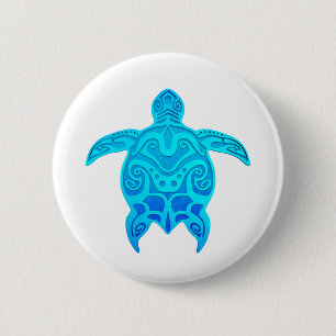 Chapa Redonda De 5 Cm Tortuga tribal azul