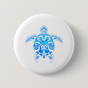 Chapa Redonda De 5 Cm Tortuga tribal azul fresca