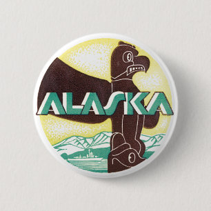 Chapa Redonda De 5 Cm Tótem de viaje vintage Alaska Águila Pájaro
