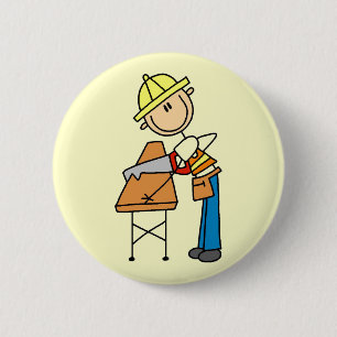 Chapa Redonda De 5 Cm Trabajador de la Construcción Asserrando Tabla
