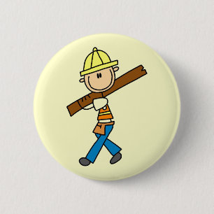 Chapa Redonda De 5 Cm Trabajador de la Construcción con Madera