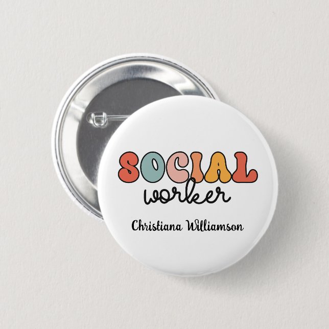 Chapa Redonda De 5 Cm Trabajador social retro personalizado (Anverso y reverso)