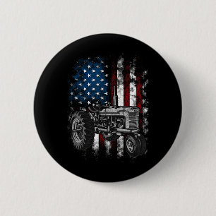 Chapa Redonda De 5 Cm Tractor Patriótico Tractor Bandera Americana Granj
