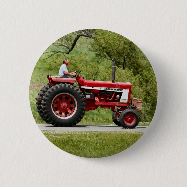 Chapa Redonda De 5 Cm Tractor rojo (Anverso)