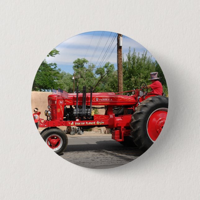 Chapa Redonda De 5 Cm Tractor rojo (Anverso)