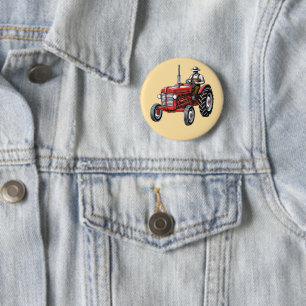 Chapa Redonda De 5 Cm Tractor Rojo Vintage