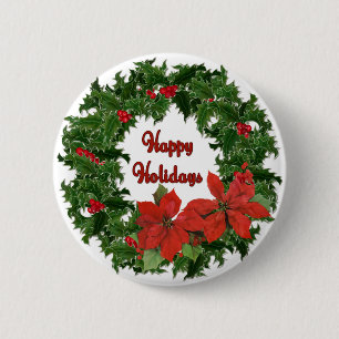 Chapa Redonda De 5 Cm Tradiciones Holly Wreath