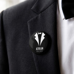 Chapa Redonda De 5 Cm Traje Minimalista Boda Mejor Amigo Nombre Esmoquin