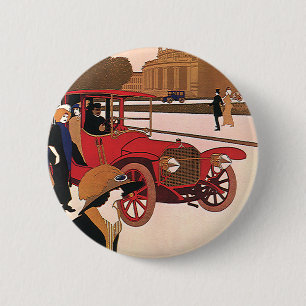 Chapa Redonda De 5 Cm Transporte Vintage, Automóvil Red Antique