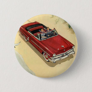 Chapa Redonda De 5 Cm Transporte Vintage, Playa de Coche Convertible Roj