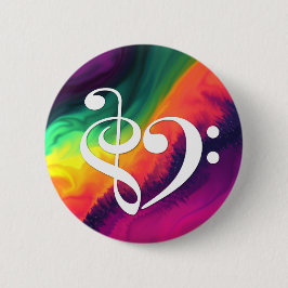 Chapa Redonda De 5 Cm Treble Clef Bass Clef Corazón Waves Arcoiris Nebul