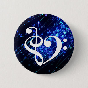 Chapa Redonda De 5 Cm Treble Clef Bass Clef Hearf Blue Cluster Nebula