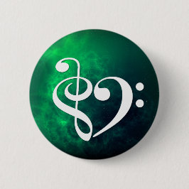 Chapa Redonda De 5 Cm Treble Clef Bass Clef Heart Baid Green Nebula