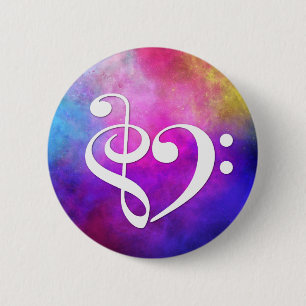 Chapa Redonda De 5 Cm Treble Clef Bass Clef Heart Baid Purple Nebula