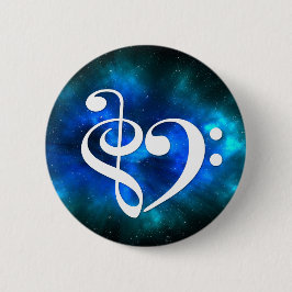 Chapa Redonda De 5 Cm Treble Clef Bass Clef Heart Blue Burst Nebula