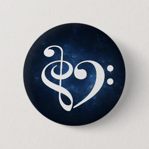 Chapa Redonda De 5 Cm Treble Clef Bass Clef Heart Dark Blue Nebula