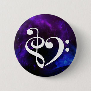 Chapa Redonda De 5 Cm Treble Clef Bass Clef Heart Purple Blue Nebula