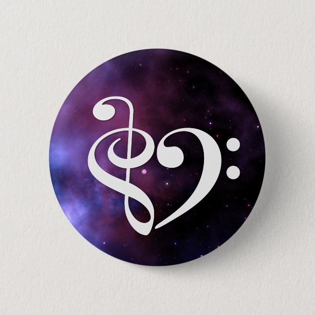 Chapa Redonda De 5 Cm Treble Clef Bass Clef Heart Purple Haze Nebula (Anverso)