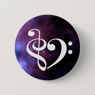 Chapa Redonda De 5 Cm Treble Clef Bass Clef Heart Purple Haze Nebula