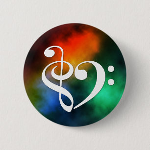 Chapa Redonda De 5 Cm Treble Clef Bass Clef Heart Red Green Blue Nebula