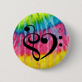 Chapa Redonda De 5 Cm Treble Clef Bass Clef Heart Retro Hippie Tie-Dye