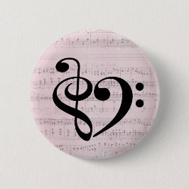 Chapa Redonda De 5 Cm Treble Clef Bass Clef Heart Vintage Sheet Music