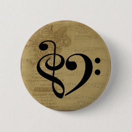 Chapa Redonda De 5 Cm Treble Clef Bass Clef Heart Vintage Sheet Music