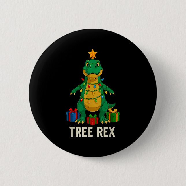 Chapa Redonda De 5 Cm Tree Rex Funny Dinosaur Christmas  (Anverso)