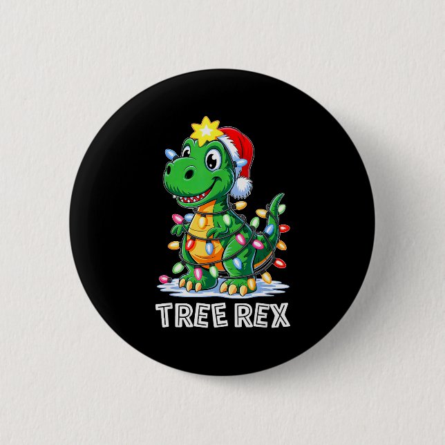 Chapa Redonda De 5 Cm Tree Rex Funny Xmas T Rex Christmas Dinosaur Boys  (Anverso)
