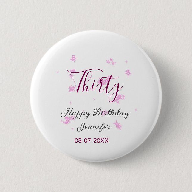 Chapa Redonda De 5 Cm Treinta años purpurina rosa estrellas negro 30 fec (Anverso)