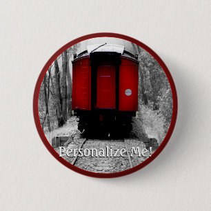 Chapa Redonda De 5 Cm Tren de ferrocarril del patrimonio negro y rojo