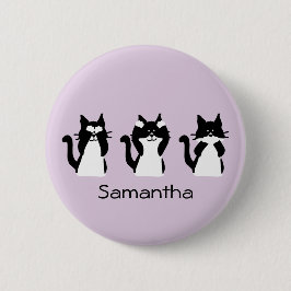 Chapa Redonda De 5 Cm Tres gatitos sabios negro blanco morado personaliz