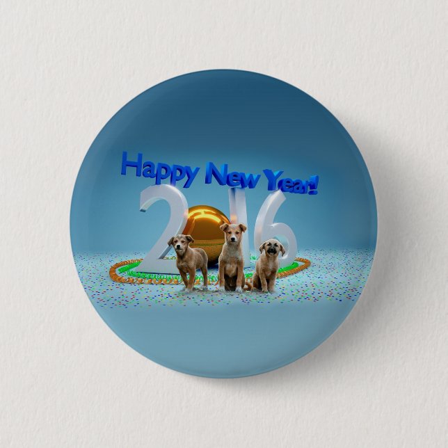 Chapa Redonda De 5 Cm Tres perros graciosos deseando un feliz año nuevo  (Anverso)