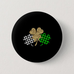 Chapa Redonda De 5 Cm Tres Shamrocks Leopardo de búfalo Plaid St Patrick