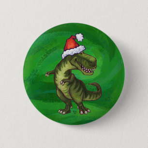 Chapa Redonda De 5 Cm TRex en Santa Hat en Green