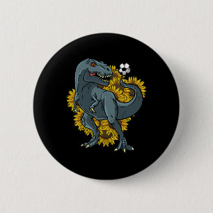 Chapa Redonda De 5 Cm Trex Jugando Fútbol Girasol Divertido Dinosaurio P